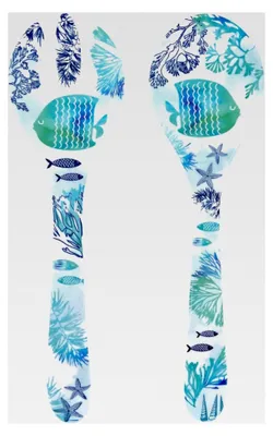 Produktbild von Salatbesteck aus Melamin – Karibik – 33 cm – Blau Meer und Fische