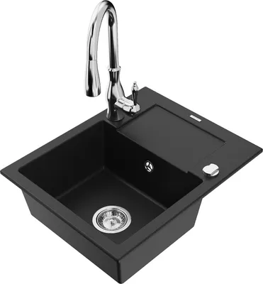 Produktbild von Mexen Enzo 1 Becken-Granitspüle mit Abtropffläche und Mischbatterie Savita, Schwarz - 6506-77-672601-00