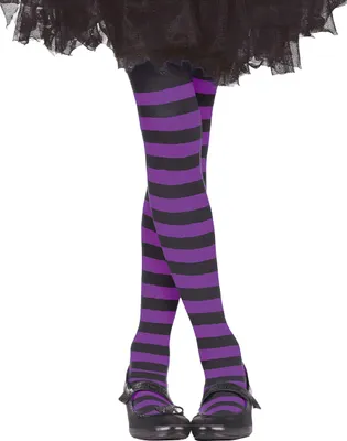 Produktbild von Gestreifte Strumpfhose schwarz lila für Kinder Halloween - 7 à 10 ans