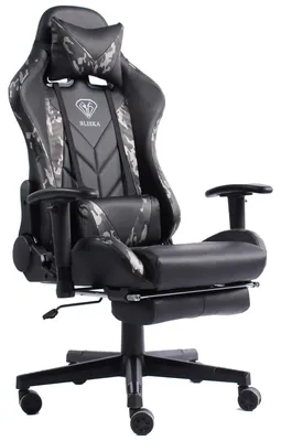 Produktbild von Gaming Stuhl mit Fußstütze und ergonomsichen 4D-Armlehnen gaming chair in ergonomischer Sportsitz Optik Gamer Stuhl mit verstellbaren Rückenstützkissen Bürostuhl,Farbe:Schwarz/Military -Grau