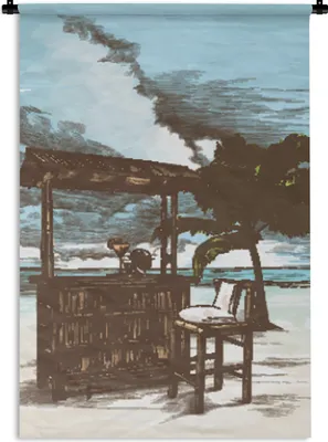 Produktbild von MuchoWow® Wandteppich Wandbehang Strand - Hütte - Palme 90x135 cm Tapisserie Dekoration Wandtuch - Baumwolle - Wandskulptur