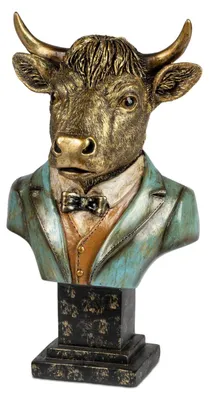 Produktbild von Dekoobjekt Büste Kuh im blauen Anzug H. 23cm Kunststein Formano