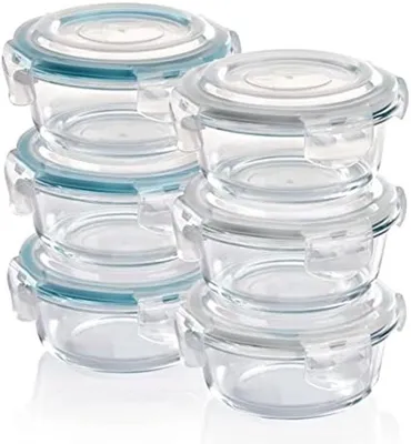 Produktbild von PolkaHome® Glas Vorratsbehälter – Set mit 6 runden Behältern, 400 ml pro Stück, luft- und flüssigkeitsdicht, ofengeeignet