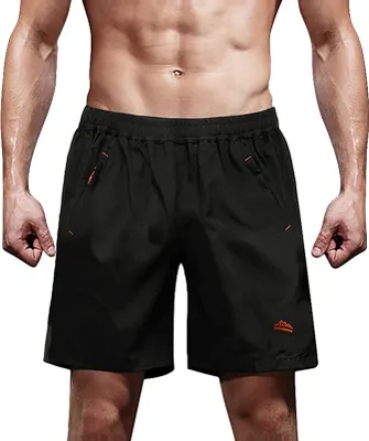 Produktbild von Schnelltrocknend Herren Badeshorts Sommer Strandshorts Beachshorts mit Reißverschlusstasche, Schwarz, XL