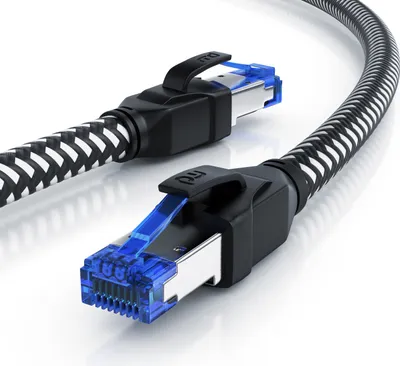 Produktbild von Primewire Patchkabel CAT 8 mit Baumwollummantelung - Gigabit Ethernet LAN Kabel - 40 Gbit/s - S/FTP PIMF Schirmung - Netzwerkkabel - 20m