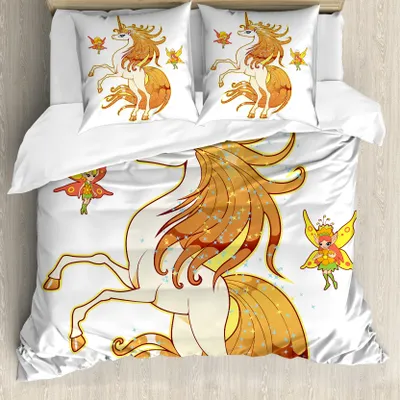 Produktbild von ABAKUHAUS Einhorn Bettbezugs Set Für Doppelbetten, Einhorn und Fairy Art, Milbensicher Allergiker geeignet mit Kissenbezügen, Lila