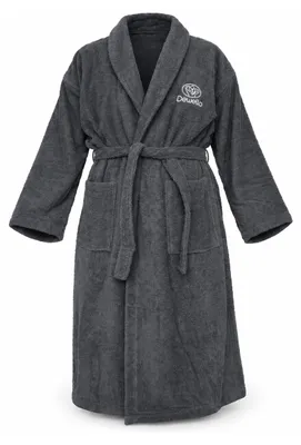 Produktbild von Dewello® Bademantel ohne Kapuze aus Baumwolle für Sauna und nach dem Sport, Frottee Uni Grau, Verschiedene Größen (S-XXL), Farbe:Grau