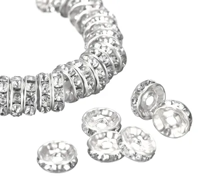 200 runde Abstandskugeln 10 mm silber-weiß Metall Glas
