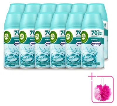 Imagen del producto de 12 unidades de recambios para ambientador automático Air Wick Freshmatic, aroma Nenuco, 250 ml. Pack ahorro