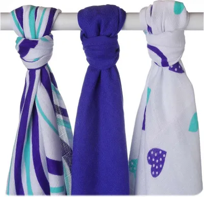 Obrázok produktu pre KIKKO Plienky bambusové Hearts&Waves 70x70 cm, ocean blue 3 ks