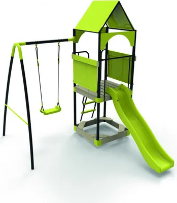 Produktbild von Metalowy plac zabaw dla dzieci huśtawka metalowa KAJTEK jasnozielony 295x215x260 cm Domek Zjeżdżalnia Piaskownica