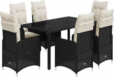 Obrázek produktu pro vidaXL 7dílná zahradní bistro souprava s polštáři z černého polyratanu