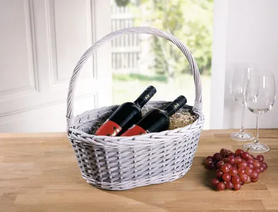 Produktbild von Geschenkkorb Weide grau Zopfrand – Einkaufskorb