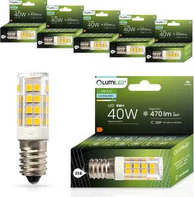 Produktbild von LUMILED Lampen LED E14 T25 6er Set 5W (ersetzt 40W) 6500K Kaltweiß 470lm 320° 230V Kühlschranklampe Kühlschrank Backofen Haube