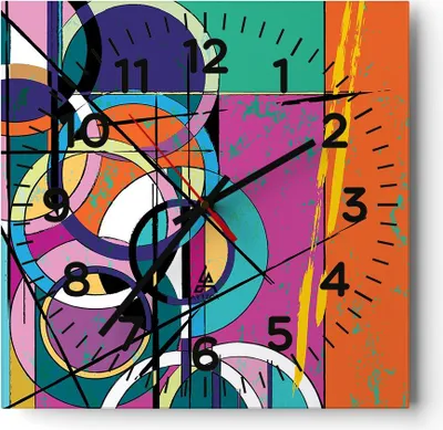 Produktbild von Wanduhr - Quadrat - Glasuhr - Abstraktion modern - 40x40cm - Schleichendes Uhrwerk - Lautlos - zum Aufhängen bereit - Dekoration Modern - Wanddekoration aus Glas - C4AC40x40-3601