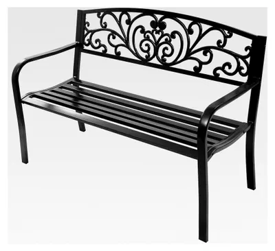 Produktbild von Gartenbank aus Metall, Sitzbank für 2-3 Personen, Antike Parkbank, Terrassenbank mit Rücken- und Armlehne, für Garten, Balkon und Terrasse (Schwarz, 280 kg Tragkraft)