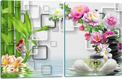 Obrázok produktu pre Krycie dosky na sporák 2x40x52 sklokeramická varná doska 2-dielny sklenený splashback roses