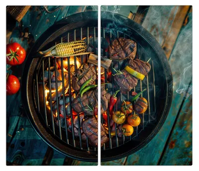 Produktbild von Spritzschutz Herdabdeckplatte Schneidebrett aus Glas Sommergrillfest 2-Teilig (60x52cm)