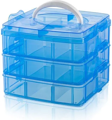 Produktbild von Ibenzoa® Transparente Aufbewahrungsbox, 3-stufig mit 18 herausnehmbaren Fächern, Kunststoff, 15×15×12,5 cm – Sortierbox für kleine Teile