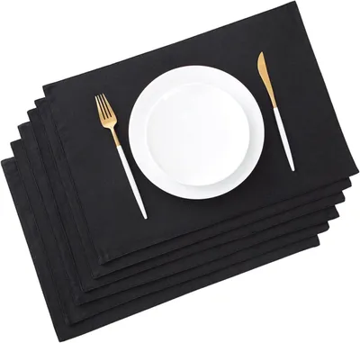 Produktbild von MODFU Tischsets Abwaschbar, Platzset Leder 6er Set Abwischbar Tischsets Lederoptik Kunstleder Wasserdicht PVC Platzset, Platzdeckchen für Küche Speisetisch Schwarz