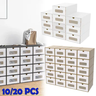Obrázek produktu pro NAIZY – 10 ks krabic na boty s průhledným okénkem z hnědého kraftového papíru, kompaktní krabice na tenisky, praktické řešení pro pořádek v domácnosti