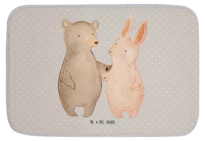 Produktbild von Mr. & Mrs. Panda Badezimmerteppich Bär und Hase Umarmen - Grau Pastell - Geschenk, Badteppich, Badvorleger, Duschvorleger, für Immer, Beste Freundin, Freunde, duschmatte