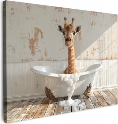 Produktbild von Wanddeko 80x60 cm - BadezimmerGiraffe, Leinwand Bilder, Wandbilder, Gemälde