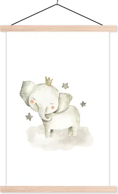 Produktbild von MuchoWow® Textilposter Tiere - Elefant - Sterne 40x60 cm mit holzfarbenen Rahmen - Poster