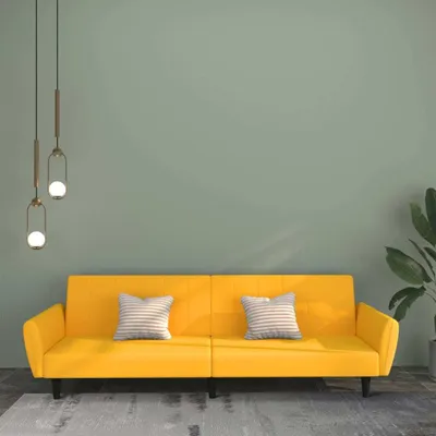 Produktbild von Design Schlafsofa 2-Sitzer Gelb Samt, Schlafsofas 2024 Neu