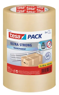 Produktbild von Tesa Tesapack Ultra Strong - Packband - 50 mm x 66 m - PVC - transparent (Packung mit 3)