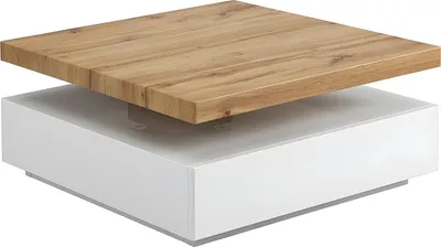Produktbild von KYRIA Couchtisch - 1 Schublade und drehbare Platte - MDF - Farbe: Weiß und Eiche.