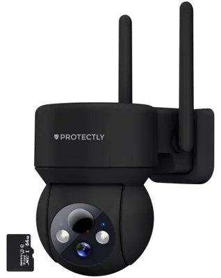 Produktbild von Protectly® 2K Überwachungskamera Außen – WLAN Kamera mit Nachtsicht, 355° PTZ, Zwei-Wege-Audio, Sirene, IP66 & 64GB SD