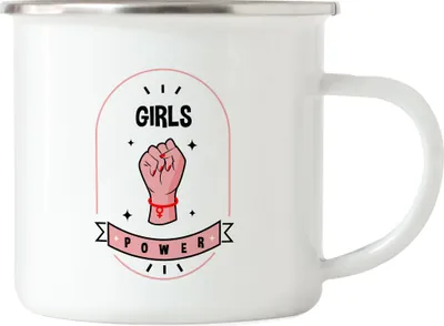 Produktbild von Girls Power Emaille Tasse Spruch Geschenk für Superheldinnen Women Power Frauentag Feminismus