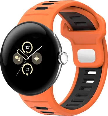 Produktbild von Strap-it Sport Armband Silikon passend für Google Pixel Watch 3 - 45mm / Google Pixel Watch 4 45mm - Orange/Schwarz