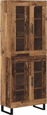 Productafbeelding van Hoge kast 2 pcs Oud Hout Geengineerd Hout en Glas