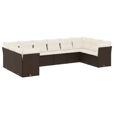 Produktbild von vidaXL 10-tlg. Garten-Sofagarnitur mit Kissen Braun Poly Rattan