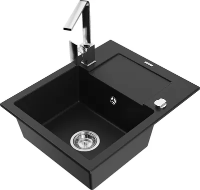 Produktbild von Mexen Enzo 1 Becken-Granitspüle mit Abtropffläche und Mischbatterie Rita, Schwarz - 6506-77-670300-00