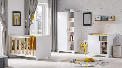 Produktbild von Babyzimmer Kinderzimmer komplett Set LEXY weiß Schrank Kommode Wickelansatz Bett 140x70