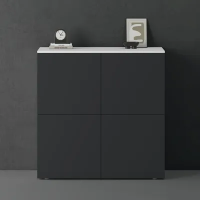 Produktbild von doporro Sideboard Kommode 100 cm in Matt Weiß und Anthrazit matt Aufbewahrungsschrank Bodenstehend für Ihren Wohnbereich Viel Stauraum Schrank 04