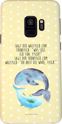 Produktbild von Mr. & Mrs. Panda Samsung Galaxy S9 Handyhülle Walfisch Thunfisch - Gelb Pastell - Geschenk, Wal, Wahl, Smartphone Hülle, Handy Schutzhülle, Witz, Spruch Des Tages, Cover