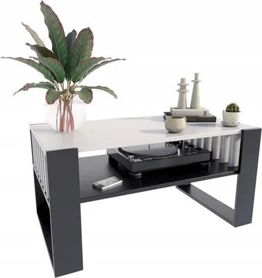 Produktbild von MATKAM Couchtisch IGA H50 x B100 x T53,6 cm, mit Lamellen im Loft-Stil, funktionales Design, Loft Retro (Weiß-Schwarz)