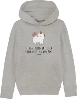 Produktbild von Mr. & Mrs. Panda Kinderpullover Einhorn Stolzieren 7-8 Jahre (122/128) - Heather Grey - Geschenk, Hoodie, Hoody, Stolz, Kapuzenpulli, Reiten, Sweater, Sweatshirt, Unicorn