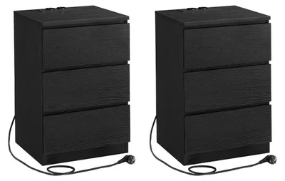 Produktbild von Set mit 2 Nachttischen – modernes Design – 2 USB-Anschlüsse – Ebenholzschwarz – 45 x 35 x 55 cm