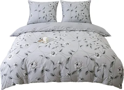 Immagine prodotto di Biancheria da letto in raso 160x200cm fiori grigio cenere bianco