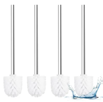 Image de Brosse de toilettes, blanche, Ø 7,5 cm, lot de 4, brosse de toilettes blanche avec manche en acier inoxydable, brosse de toilettes, brosse de rechange pour un nettoyage en profondeur des toilettes, brosses de toilettes sur pied en acier inoxydable