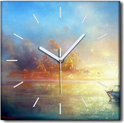 Produktbild von Coloray Uhr auf Leinwand 30x30 cm Wand Uhr Dekoration Wohnzimmer Segeltuch weiße Zeiger -Sonnenuntergang-Port.