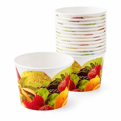 Produktbild von 2000 Stück Eisbecher 100 ml aus Pappe mit Fruchtmotiv, Kleine Dessertbecher für Eis & Dessert, Verkostung, Catering & To-go