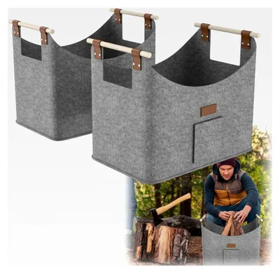 Produktbild von Filzkorb für Brennholz 2 Stück, Kaminholzkorb mit Griff (50x32x40cm, Grau)