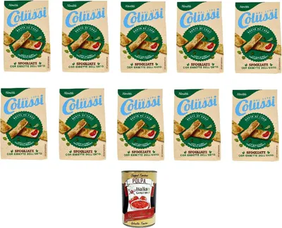 Produktbild von Colussi Sfogliate con Erbette dell'Orto 170gr, Blätterteigcracker mit aromatischen Kräutern 10x 170gr + Italian Gourmet polpa 400gr