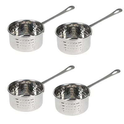 Produktbild von 4x Edelstahl Soßentopf mit Stiel ø 10 cm Fassungsvermögen 300 ml Stieltopf Stielkasserolle Serviertopf Sossentopf